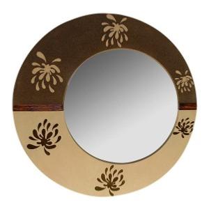  Miroir rond en terre cuite Patine sable et palmier - 110 cm