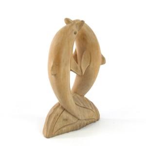 Couple de dauphin sur socle en bois 15 cm 