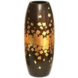 Vase allongé large en manguier à feuilles d'or - 62 cm